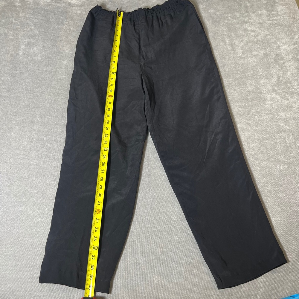 Anna And Frank 100% Silk Black Elastic Waist Straight-Leg Pants - Picture 4 of 8